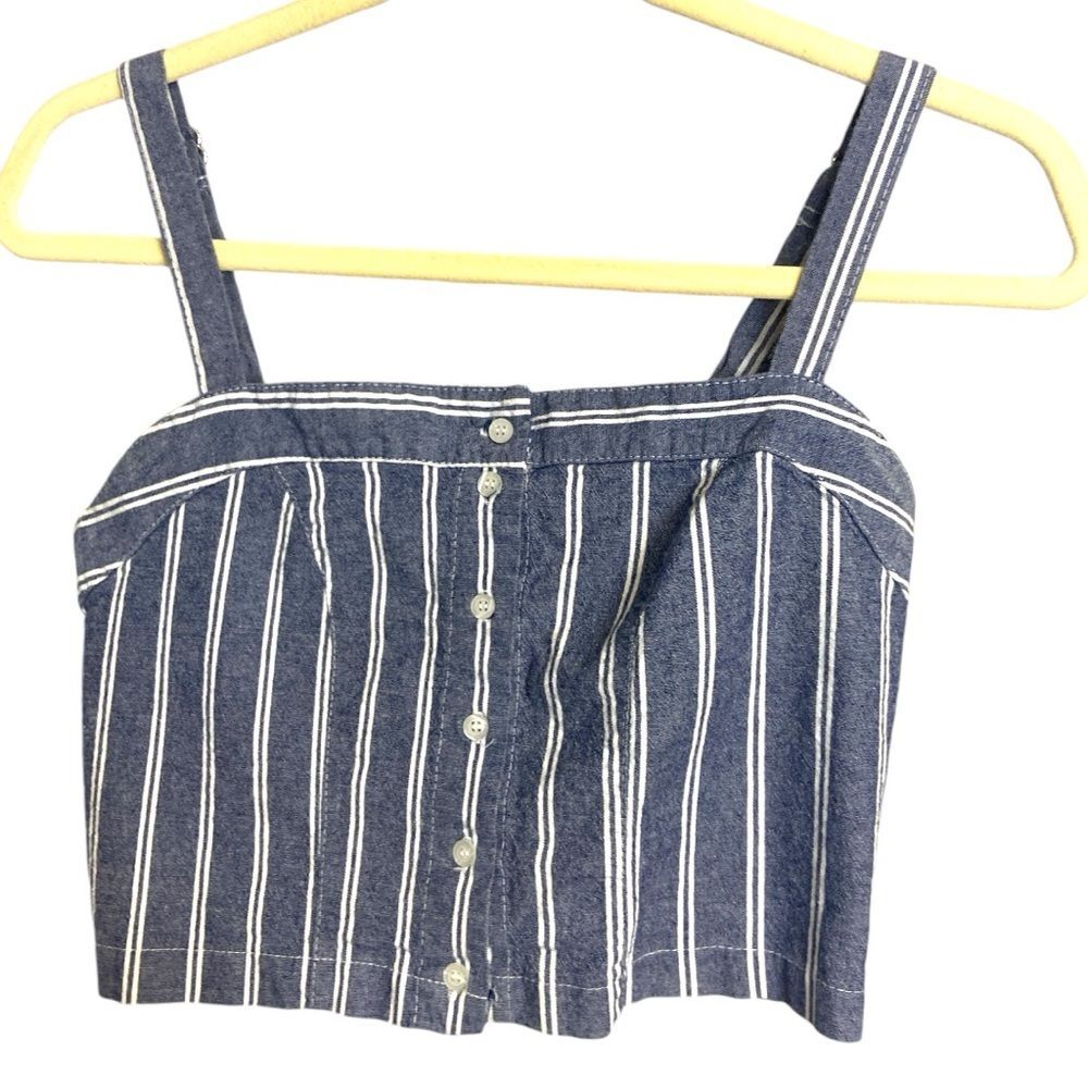 Brandy Melville Chambray Grayish Blue with White stripes cropped top size S